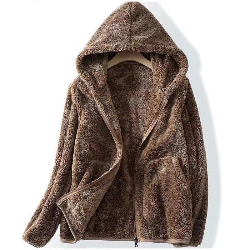 Teddy Borg Fleece Jacket Women Hooded Zip-Up Cozy