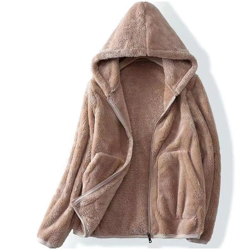Teddy Borg Fleece Jacket Women Hooded Zip-Up Cozy