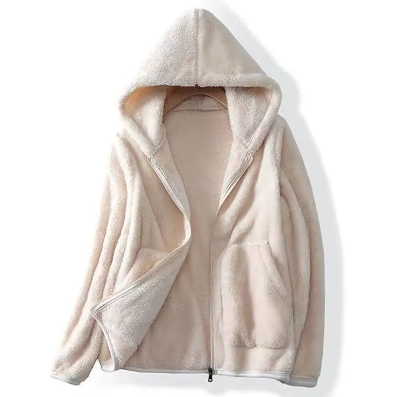 Teddy Borg Fleece Jacket Women Hooded Zip-Up Cozy