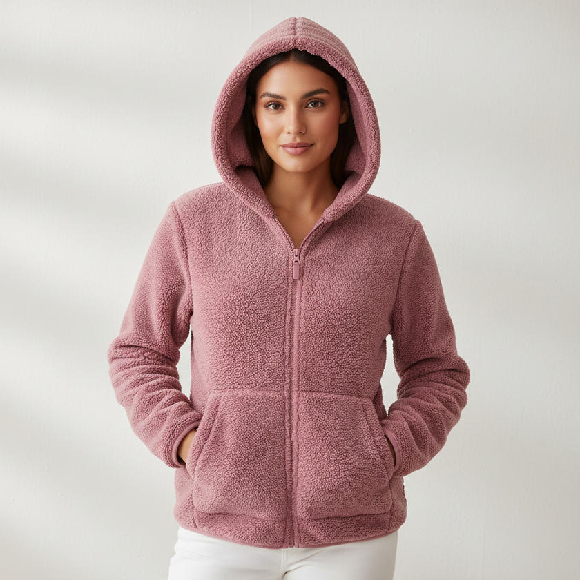 Teddy Borg Fleece Jacket Women Hooded Zip-Up Cozy