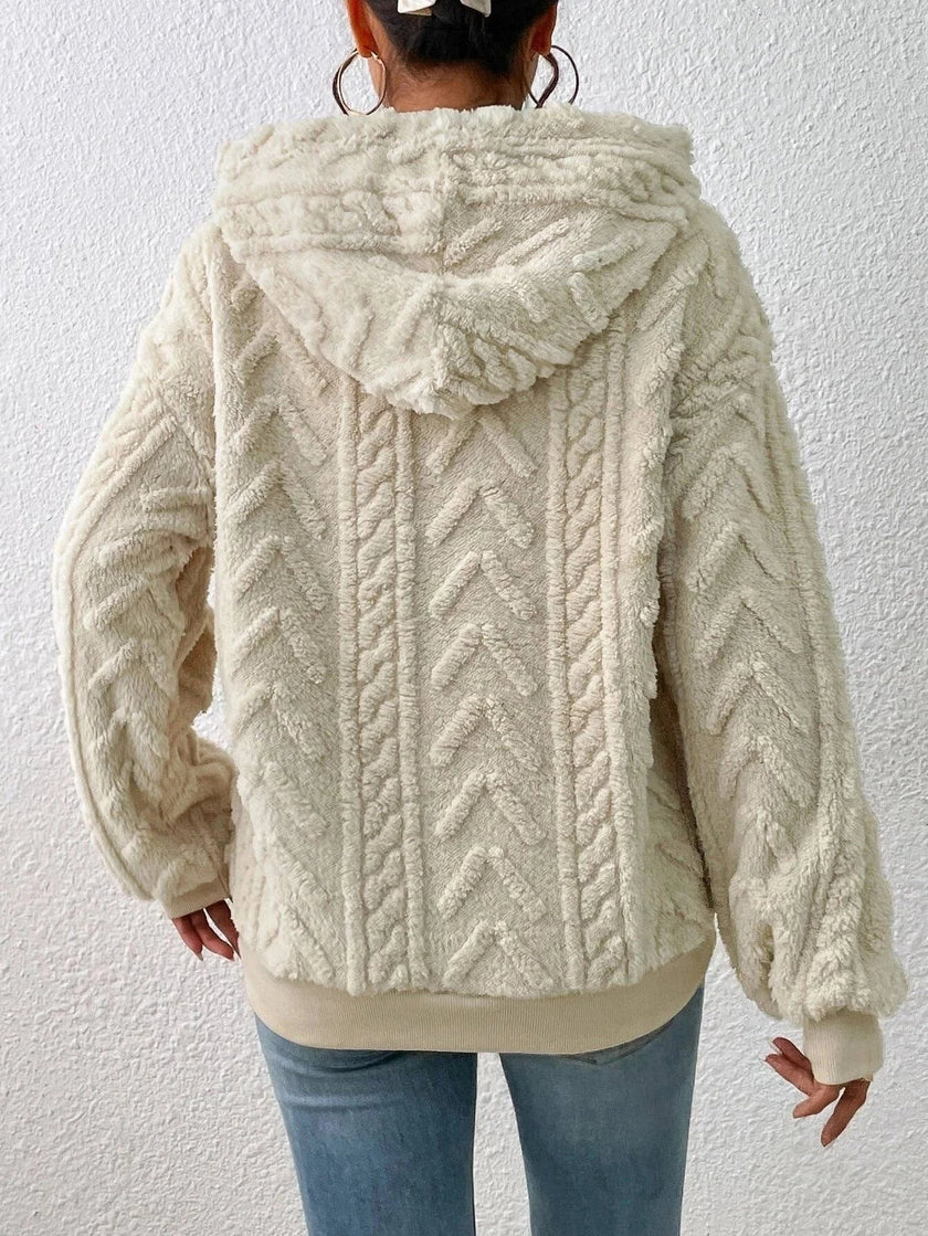 Teddy Hoodie Women Textured Relaxed Fit Drawstring