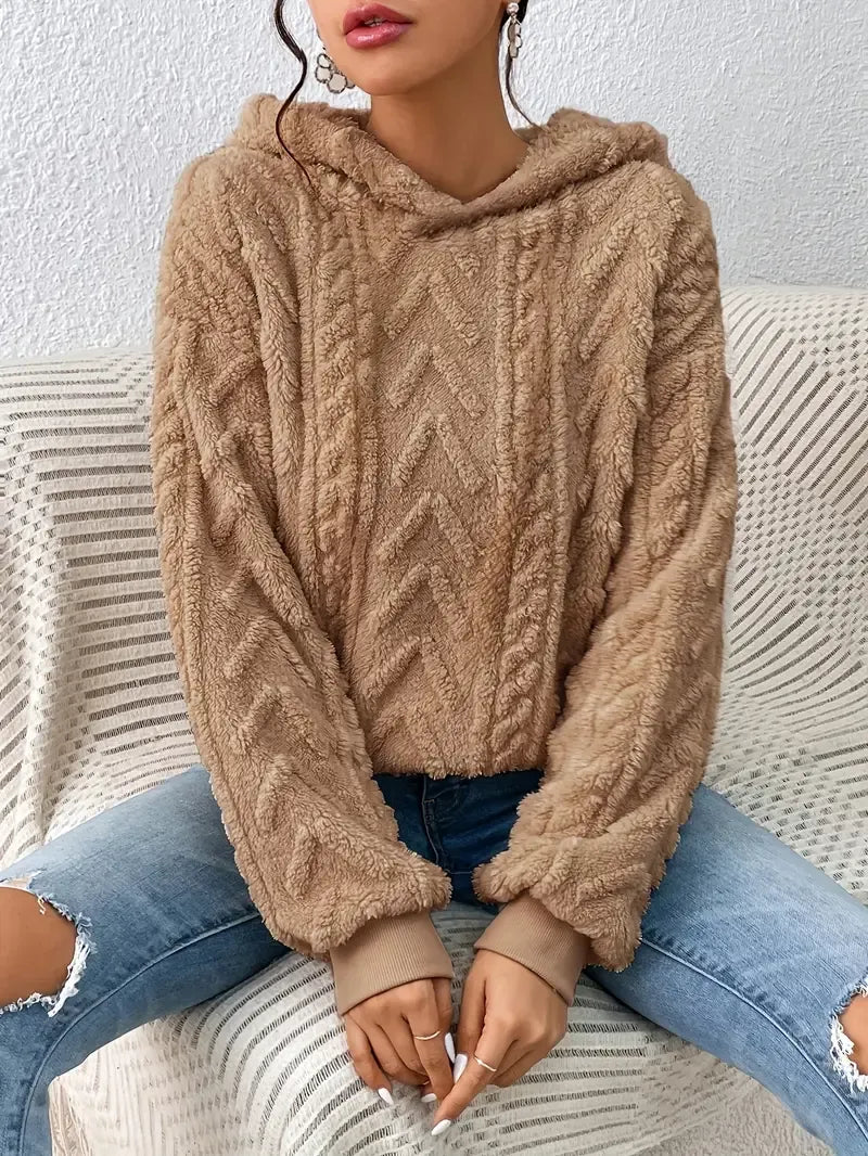 Teddy Hoodie Women Textured Relaxed Fit Drawstring