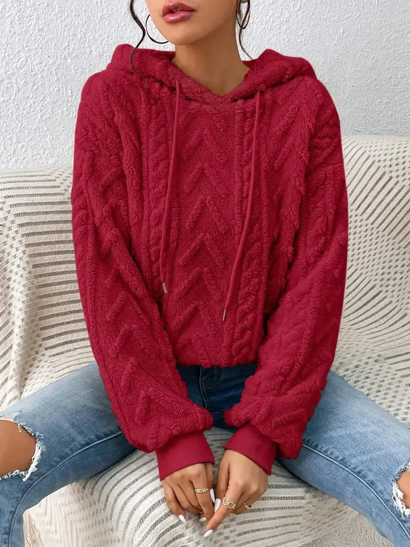 Teddy Hoodie Women Textured Relaxed Fit Drawstring
