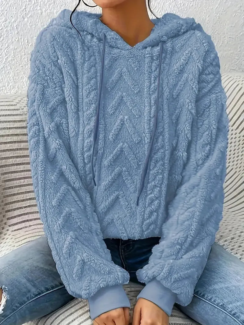 Teddy Hoodie Women Textured Relaxed Fit Drawstring