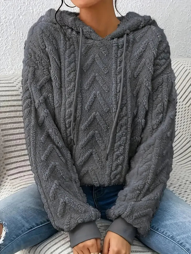 Teddy Hoodie Women Textured Relaxed Fit Drawstring