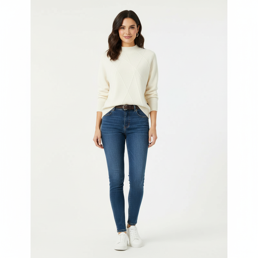 High-Neck Sweater Women, Soft Fine Knit with Ribbed Finish