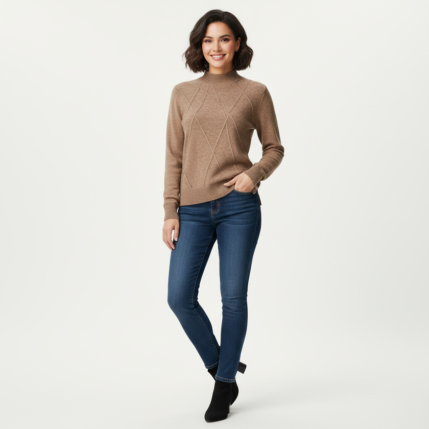 High-Neck Sweater Women, Soft Fine Knit with Ribbed Finish