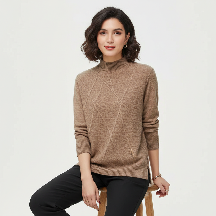 High-Neck Sweater Women, Soft Fine Knit with Ribbed Finish