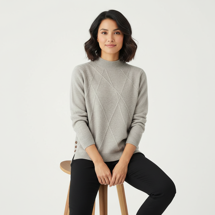 High-Neck Sweater Women, Soft Fine Knit with Ribbed Finish