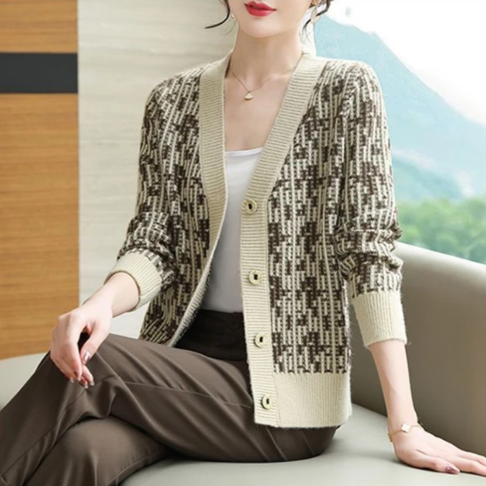 Knit Cardigan Women V-Neck Button-Front Soft Layering