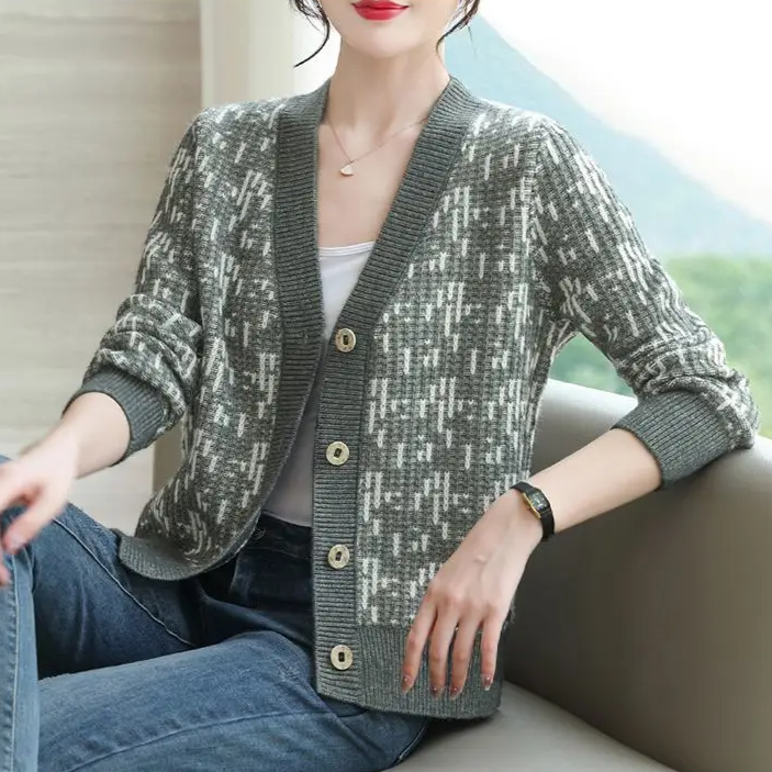 Knit Cardigan Women V-Neck Button-Front Soft Layering