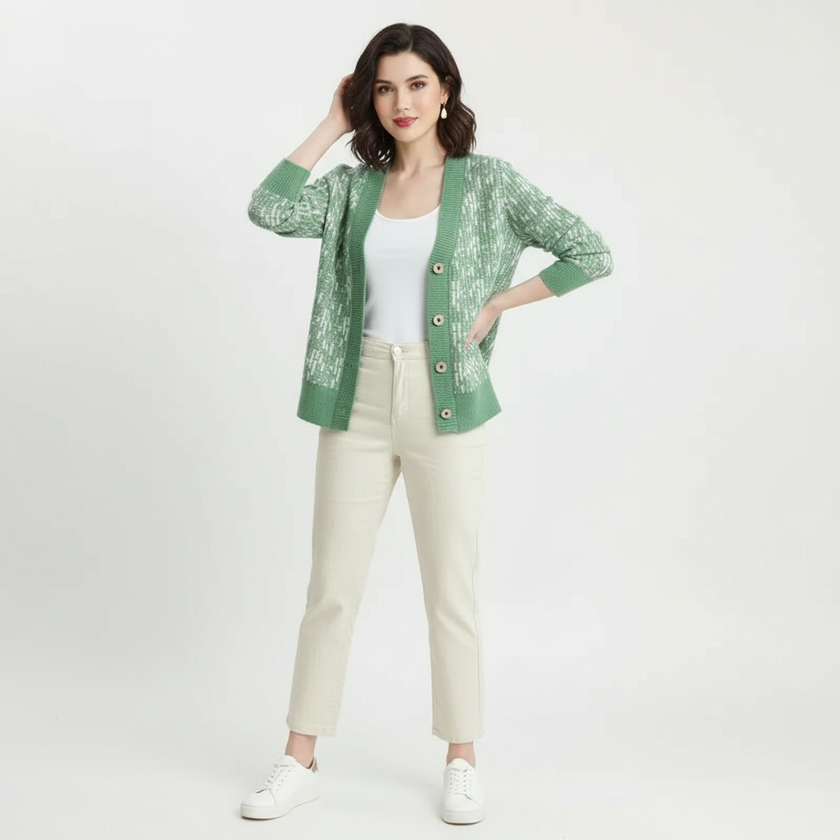Knit Cardigan Women V-Neck Button-Front Soft Layering