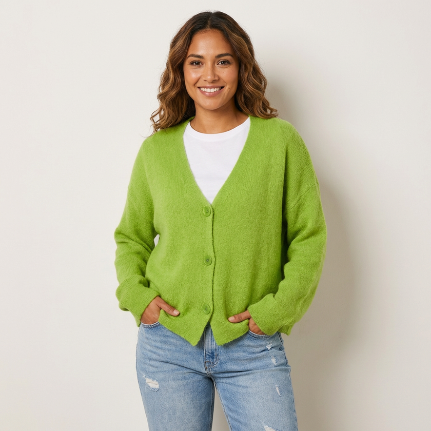 Knit Cardigan Women V-Neck Button Front Relaxed Fit