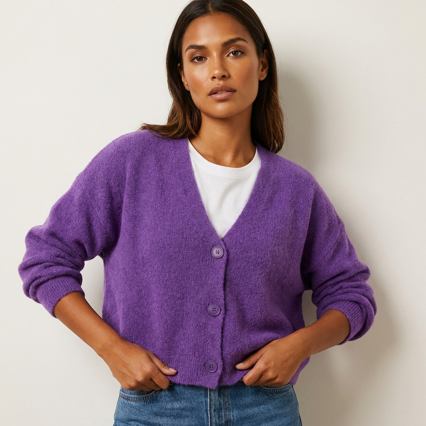 Knit Cardigan Women V-Neck Button Front Relaxed Fit
