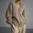 V-Neck Fluffy Knit Cardigan Women Relaxed Fit