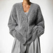 V-Neck Fluffy Knit Cardigan Women Relaxed Fit