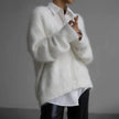 V-Neck Fluffy Knit Cardigan Women Relaxed Fit