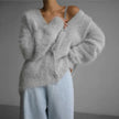 V-Neck Fluffy Knit Cardigan Women Relaxed Fit