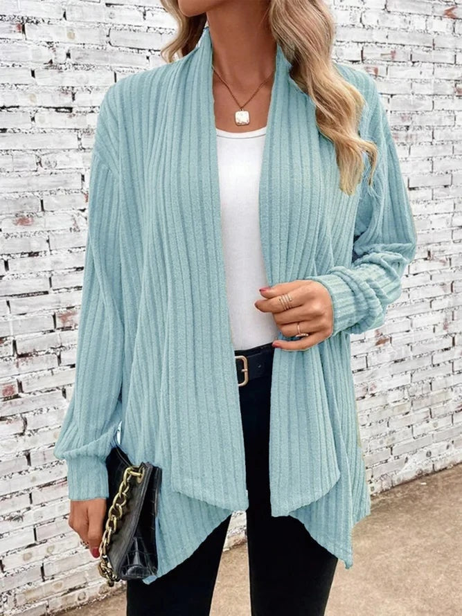 Rib-Knit Cardigan Women Open Front Relaxed Fit