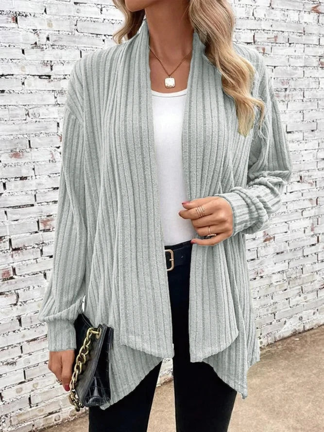 Rib-Knit Cardigan Women Open Front Relaxed Fit