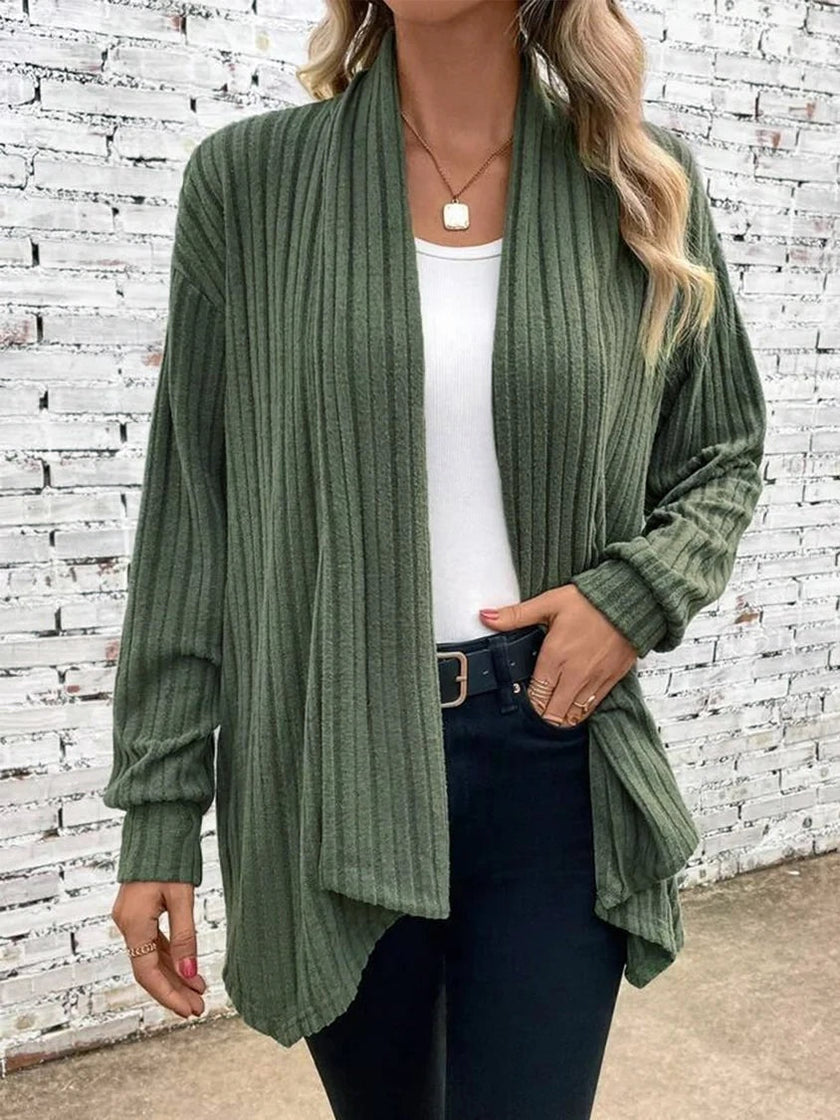 Rib-Knit Cardigan Women Open Front Relaxed Fit
