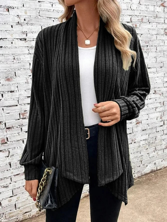 Rib-Knit Cardigan Women Open Front Relaxed Fit