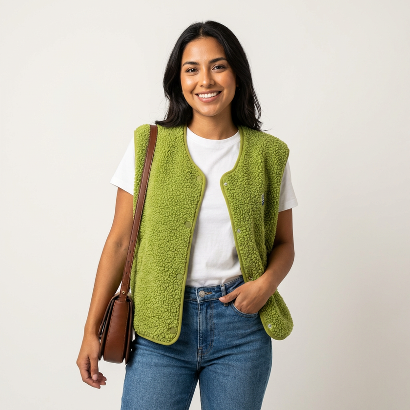 Teddy Fleece Vest Women Sleeveless Snap Button