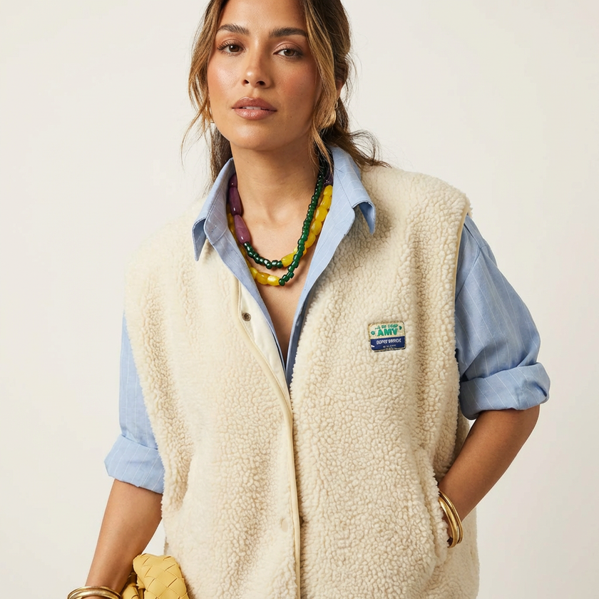 Teddy Fleece Vest Women Sleeveless Snap Button