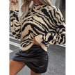 Knit Sweater Women Zebra Print Relaxed Fit Long Sleeve