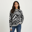 Knit Sweater Women Zebra Print Relaxed Fit Long Sleeve