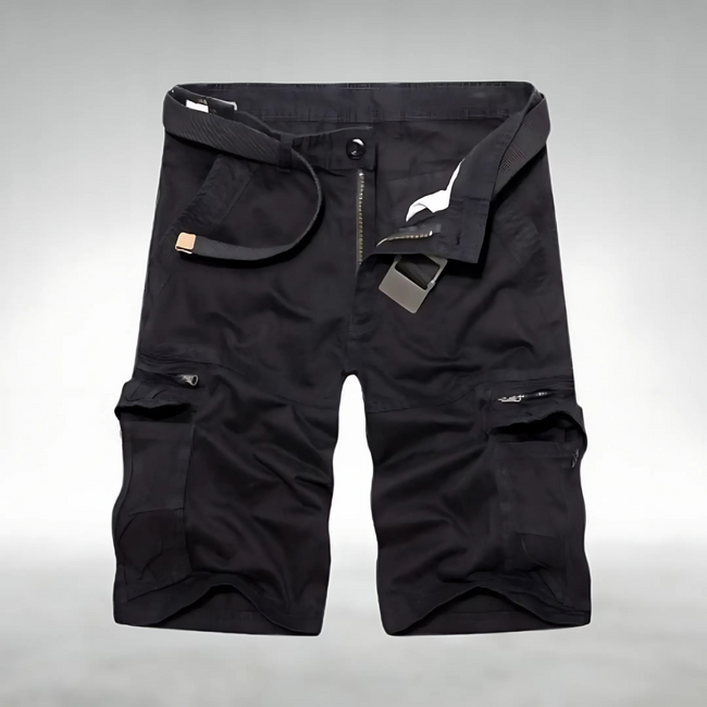Men's cargo shorts by FJØRNA with belt and multiple pockets, suitable for casual wear and outdoor activities.