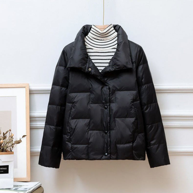 Quilted Jacket Women High Collar Button Front Cropped