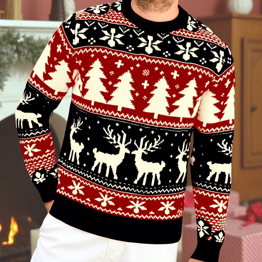 Fair Isle Christmas Sweater Reindeer Thick Knit Nordic Holiday Jumper | Sheila