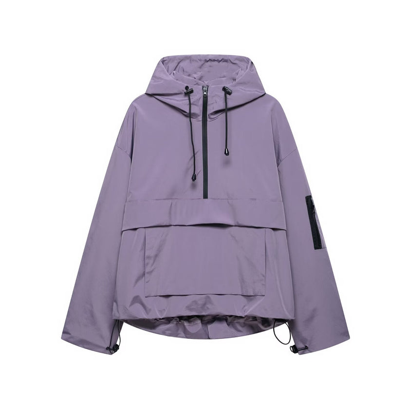 Anorak Jacket Women Hooded Half Zip Relaxed Fit Sport