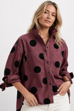 Polka Dot Blouse Women Oversized Short Sleeve Button Front