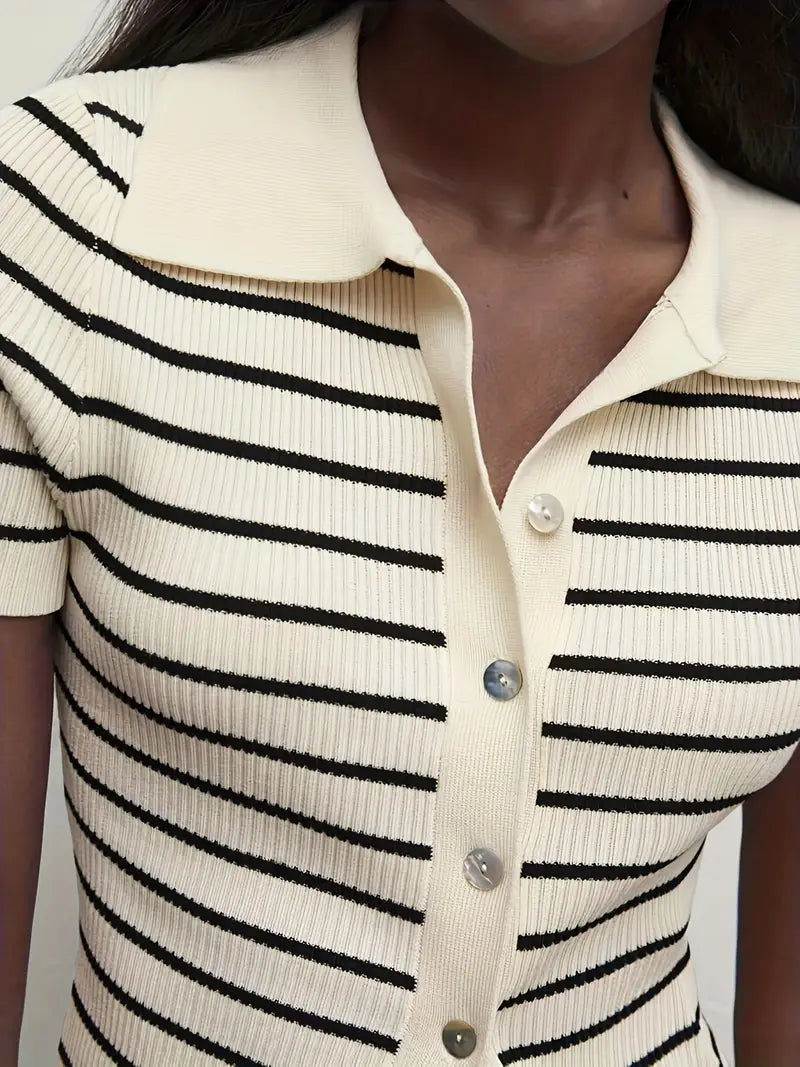 Polo Cardigan Women Lightweight Button Front Beige Black