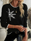 Flora | Women's Oversized Long Snowflake Crew-Neck Knit Christmas Sweater