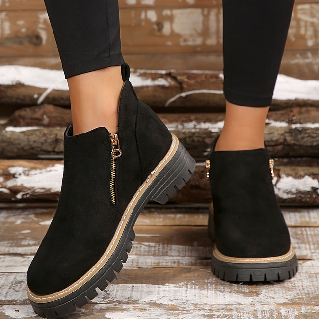 Ankle Boots Leopard Print Suede Lug Sole Chunky Side Zip Winter Boots | Nina