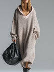 Grey knit floral midi dress for women by FJØRNA, featuring a soft knit fabric and a flowing, floral pattern.