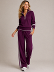Two-Piece Set Women Half Zip Sweater Wide Leg Stand Collar