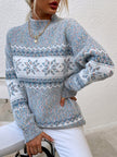 Fair Isle Christmas Sweater Snowflake Chunky Knit Half Turtleneck Holiday Jumper | Heidi