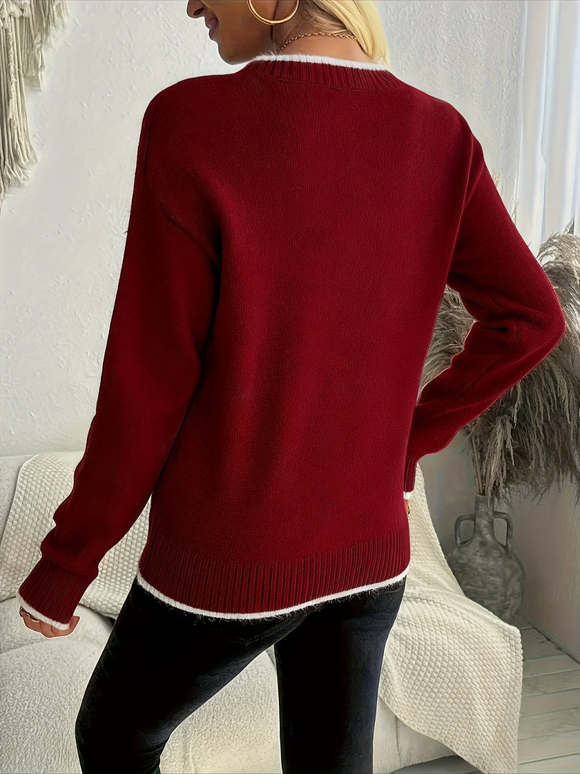 Flora | Women's Oversized Long Snowflake Crew-Neck Knit Christmas Sweater