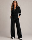 Two-Piece Set Women Half Zip Sweater Wide Leg Stand Collar