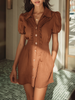 FJØRNA dotted ruffled collar puff sleeve mini dress for summer, featuring a stylish design and lightweight fabric.