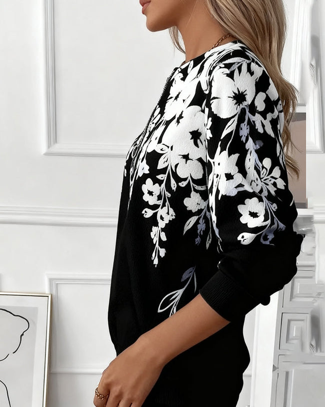 Printed | Women's Zip-Up Sweatshirt Pullover Sweater with Long-Sleeve Cozy for Winter