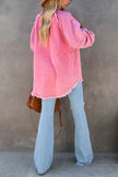 Denim Shirt Jacket Women Oversized Frayed Snap Front