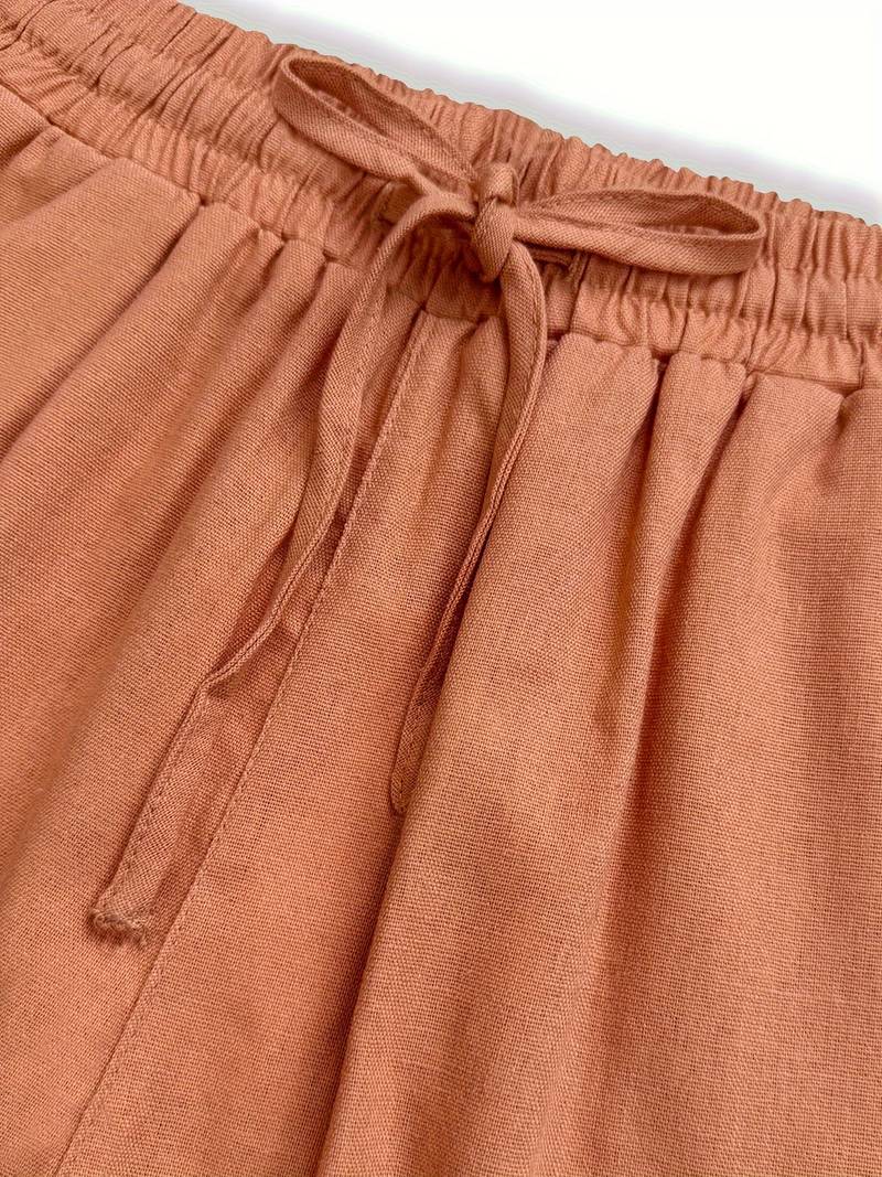 FJØRNA women's lightweight summer trousers with drawstring elastic waist, soft fabric, and relaxed fit for casual wear.