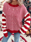Oona | Women's Oversized Long Striped Crew-Neck Knit Christmas Sweater