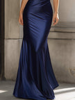 FJØRNA satin halter neck ruched maxi dress, sleeveless evening dress with a flowing silhouette and elegant design.
