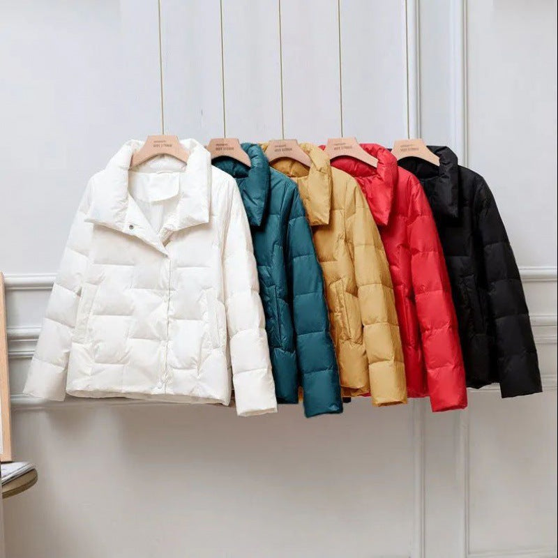 Quilted Jacket Women High Collar Button Front Cropped